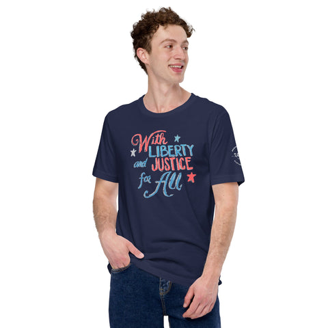 Karma Inc Apparel  Unisex T-Shirt Navy / XS "WITH LIBERTY AND JUSTICE FOR ALL" Unisex Bella-Canvass T-Shirt